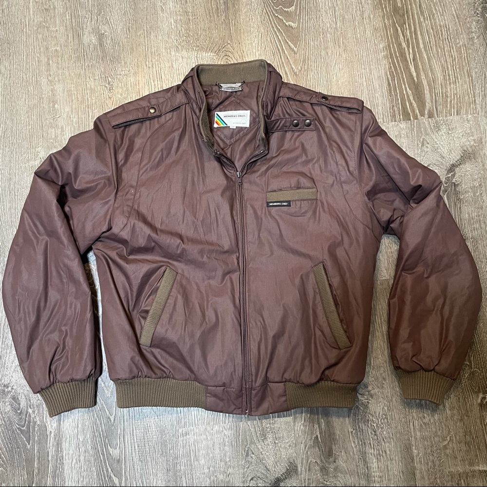 Members Only Rainbow Vintage 80s Mens Brown Cafe Racer Jacket Sz 40 Metal Tag